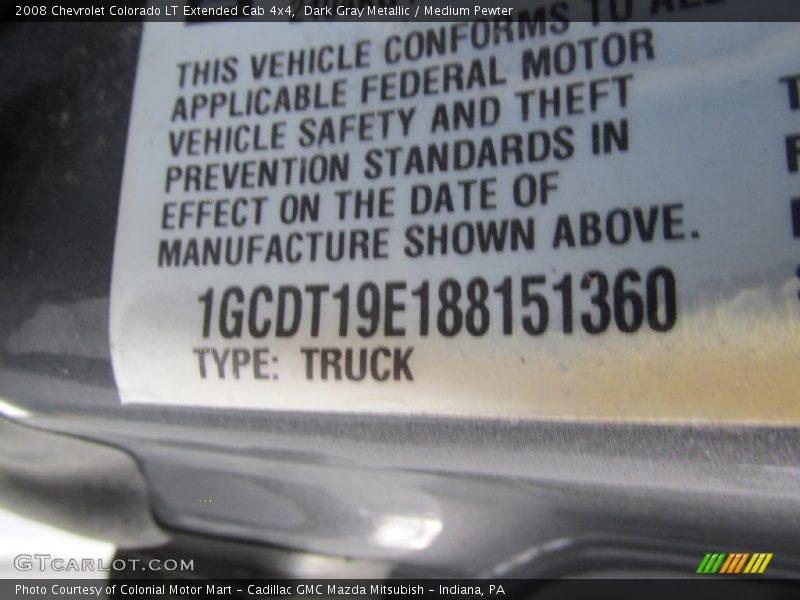 Dark Gray Metallic / Medium Pewter 2008 Chevrolet Colorado LT Extended Cab 4x4