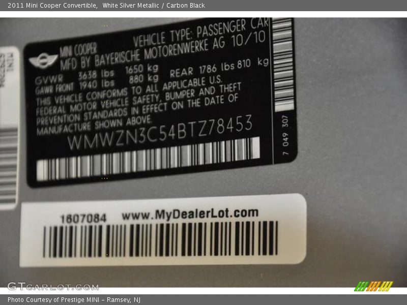 White Silver Metallic / Carbon Black 2011 Mini Cooper Convertible