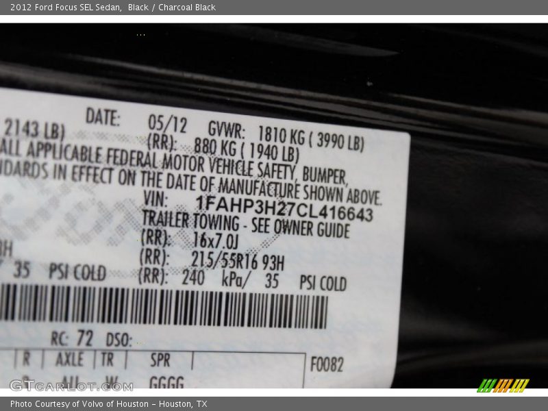 Black / Charcoal Black 2012 Ford Focus SEL Sedan