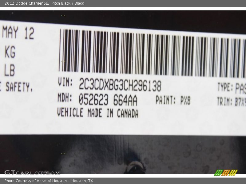 Pitch Black / Black 2012 Dodge Charger SE