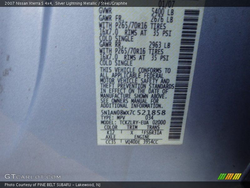 Silver Lightning Metallic / Steel/Graphite 2007 Nissan Xterra S 4x4