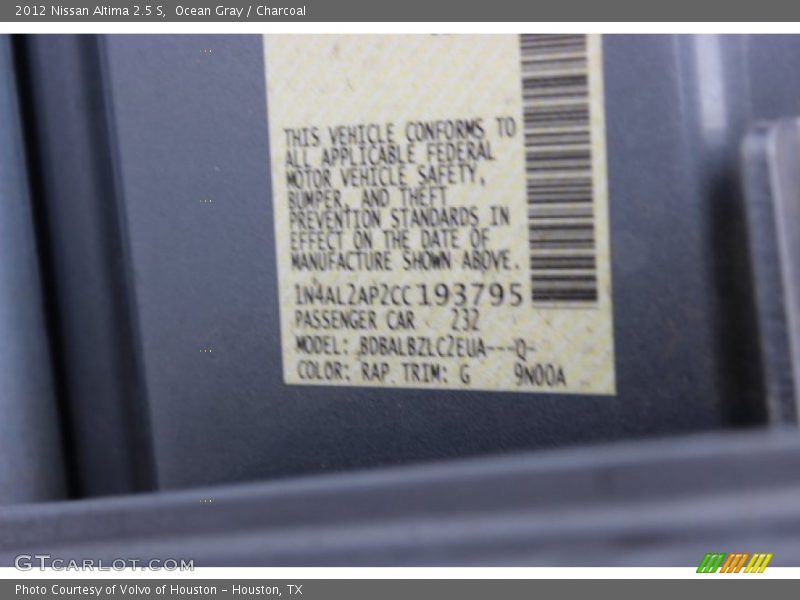 Ocean Gray / Charcoal 2012 Nissan Altima 2.5 S