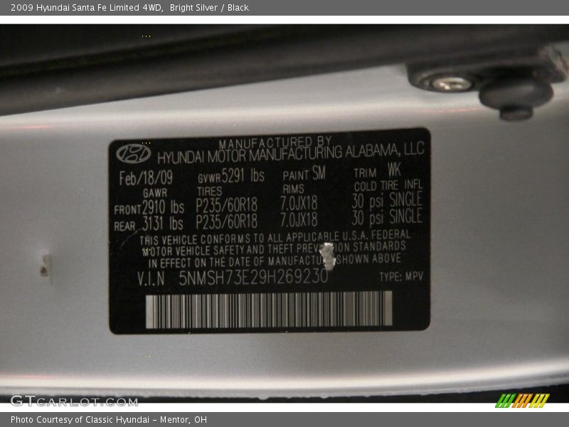 Bright Silver / Black 2009 Hyundai Santa Fe Limited 4WD