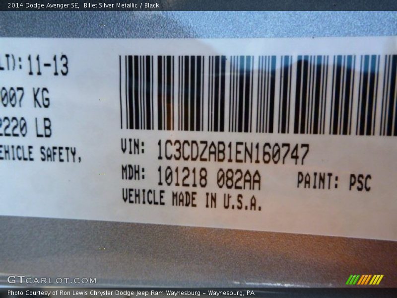 Billet Silver Metallic / Black 2014 Dodge Avenger SE