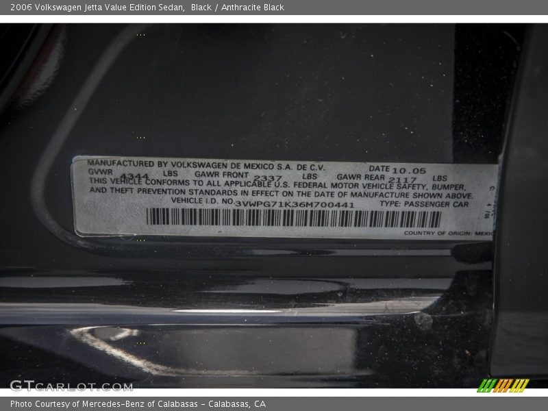 Black / Anthracite Black 2006 Volkswagen Jetta Value Edition Sedan