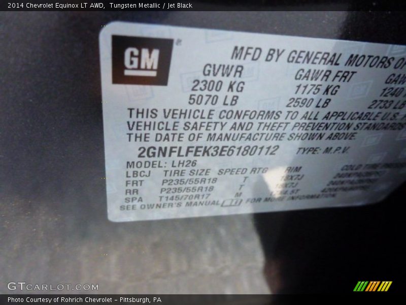 Tungsten Metallic / Jet Black 2014 Chevrolet Equinox LT AWD