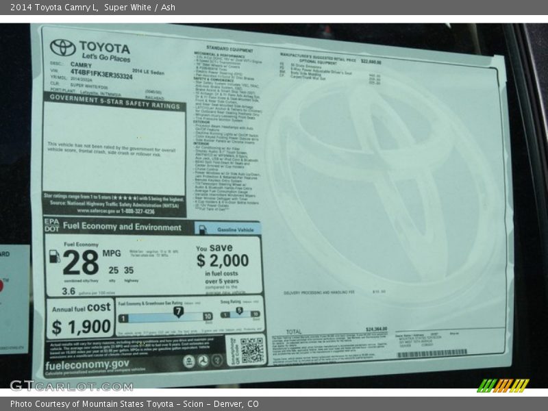 Super White / Ash 2014 Toyota Camry L