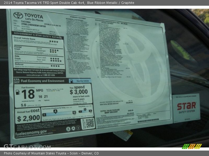 Blue Ribbon Metallic / Graphite 2014 Toyota Tacoma V6 TRD Sport Double Cab 4x4