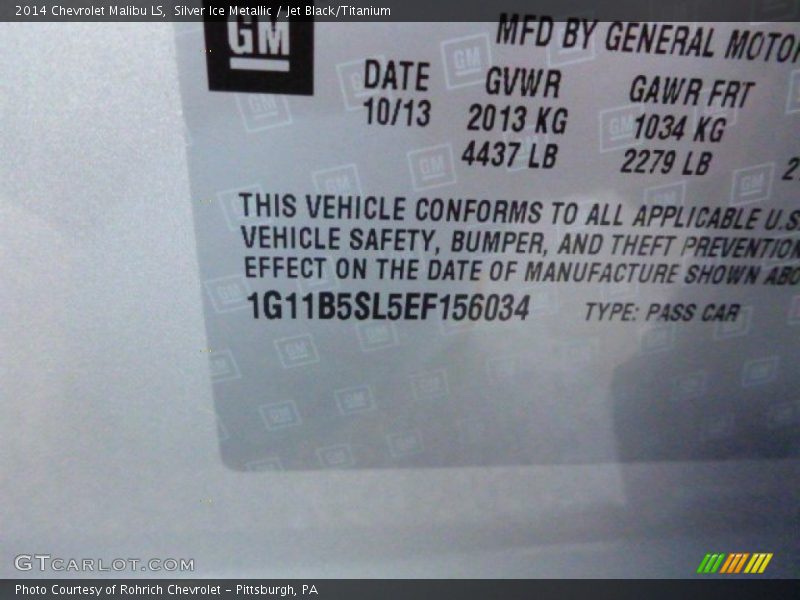Silver Ice Metallic / Jet Black/Titanium 2014 Chevrolet Malibu LS