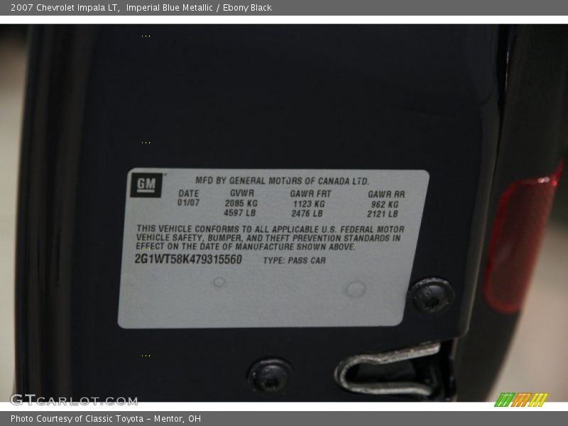 Imperial Blue Metallic / Ebony Black 2007 Chevrolet Impala LT