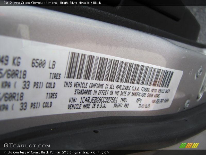 Bright Silver Metallic / Black 2012 Jeep Grand Cherokee Limited