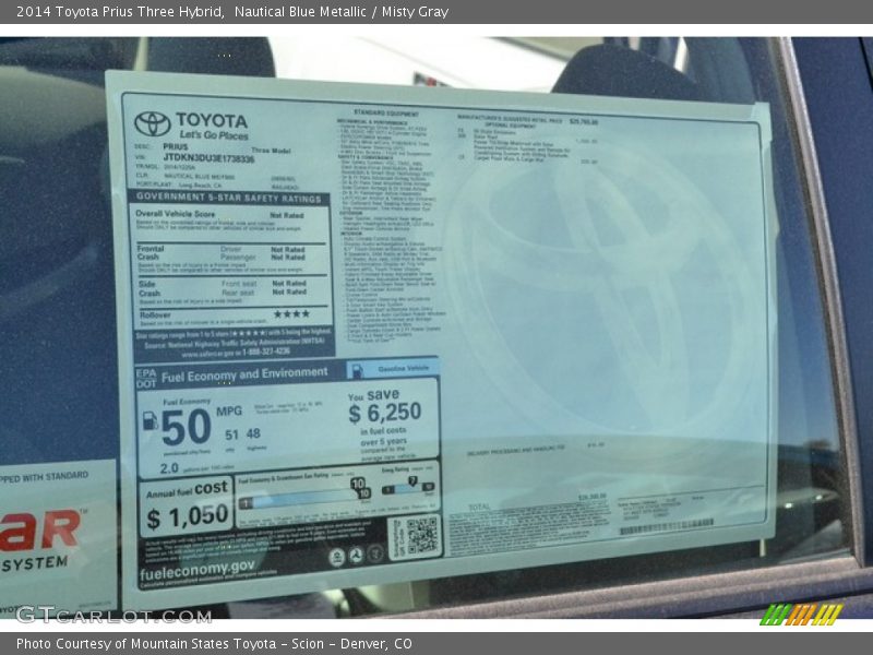 Nautical Blue Metallic / Misty Gray 2014 Toyota Prius Three Hybrid