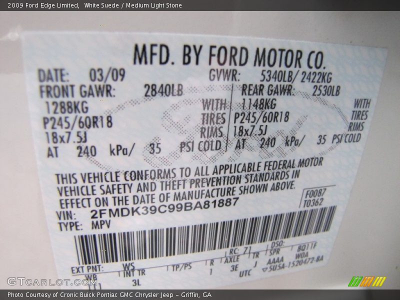 White Suede / Medium Light Stone 2009 Ford Edge Limited