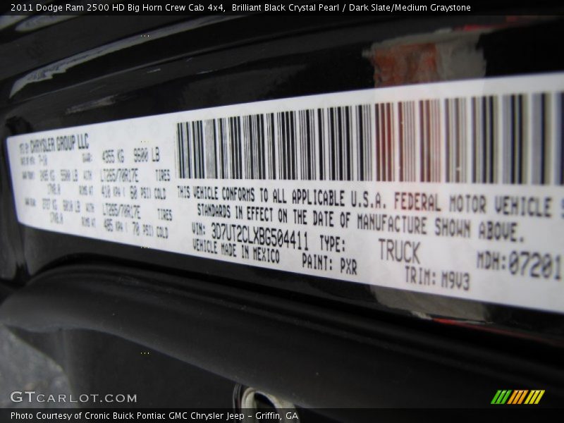 Brilliant Black Crystal Pearl / Dark Slate/Medium Graystone 2011 Dodge Ram 2500 HD Big Horn Crew Cab 4x4