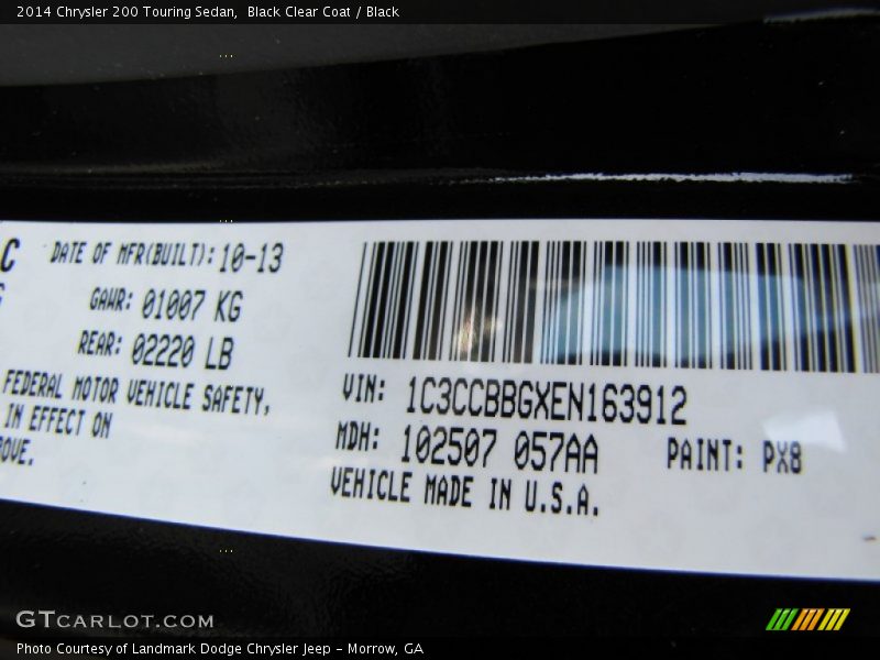 Black Clear Coat / Black 2014 Chrysler 200 Touring Sedan