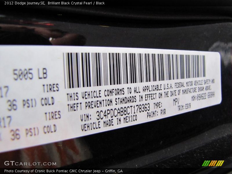 Brilliant Black Crystal Pearl / Black 2012 Dodge Journey SE
