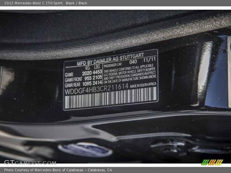 Black / Black 2012 Mercedes-Benz C 250 Sport