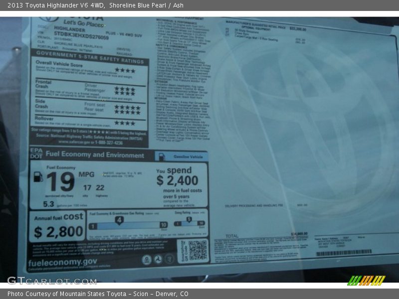 Shoreline Blue Pearl / Ash 2013 Toyota Highlander V6 4WD