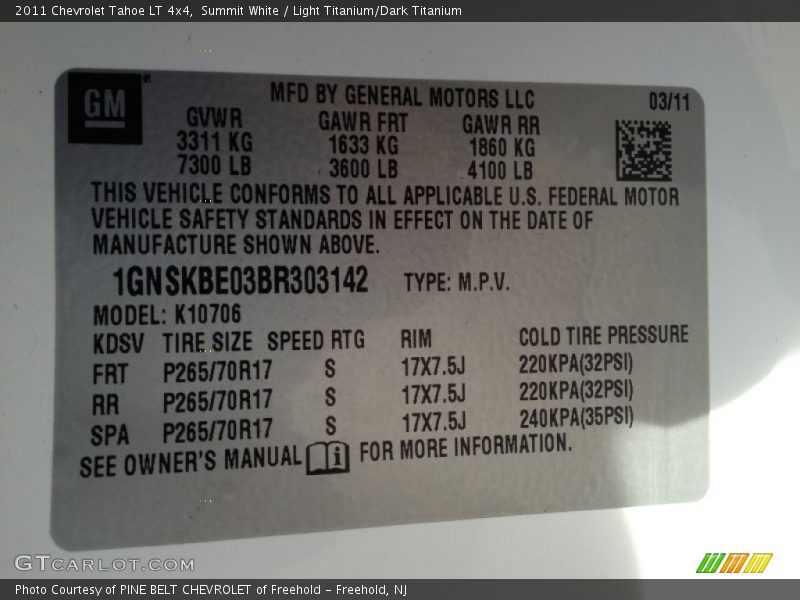 Summit White / Light Titanium/Dark Titanium 2011 Chevrolet Tahoe LT 4x4