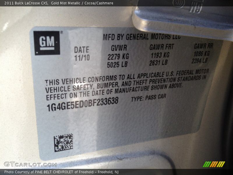 Gold Mist Metallic / Cocoa/Cashmere 2011 Buick LaCrosse CXS