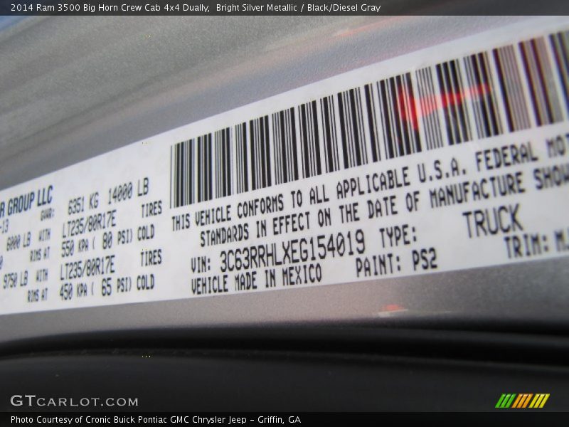 Bright Silver Metallic / Black/Diesel Gray 2014 Ram 3500 Big Horn Crew Cab 4x4 Dually