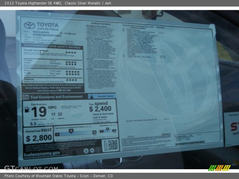 Classic Silver Metallic / Ash 2013 Toyota Highlander SE 4WD