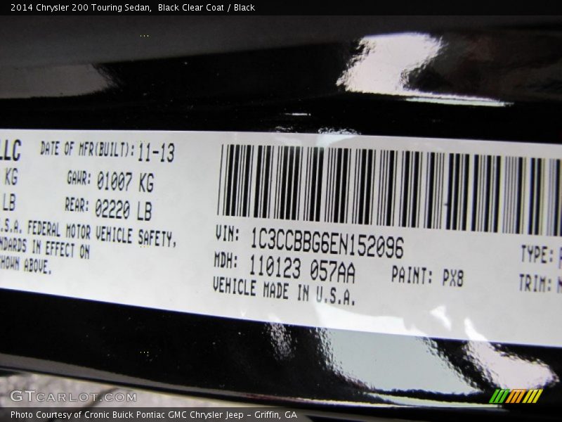 Black Clear Coat / Black 2014 Chrysler 200 Touring Sedan