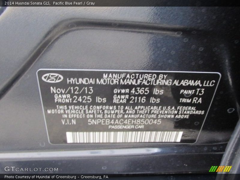 Pacific Blue Pearl / Gray 2014 Hyundai Sonata GLS