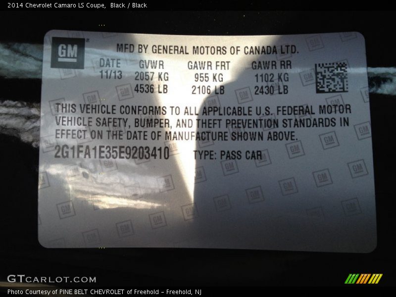 Black / Black 2014 Chevrolet Camaro LS Coupe