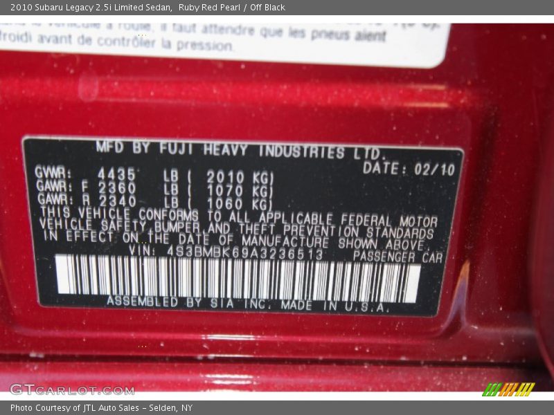 Ruby Red Pearl / Off Black 2010 Subaru Legacy 2.5i Limited Sedan
