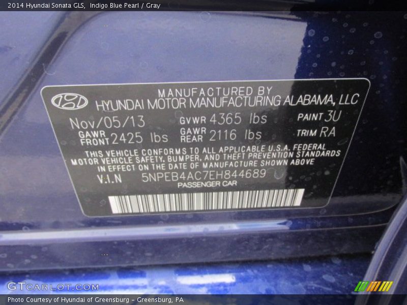 Indigo Blue Pearl / Gray 2014 Hyundai Sonata GLS