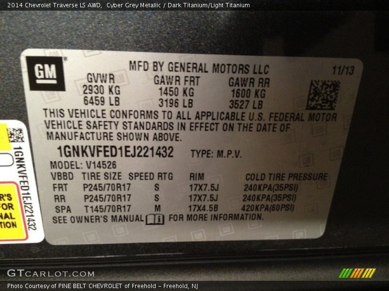 Cyber Grey Metallic / Dark Titanium/Light Titanium 2014 Chevrolet Traverse LS AWD
