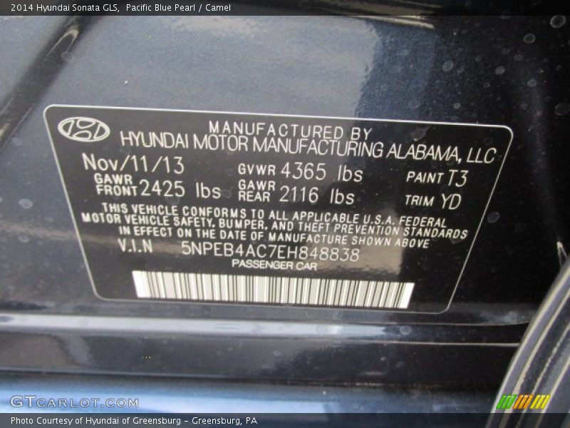 Pacific Blue Pearl / Camel 2014 Hyundai Sonata GLS