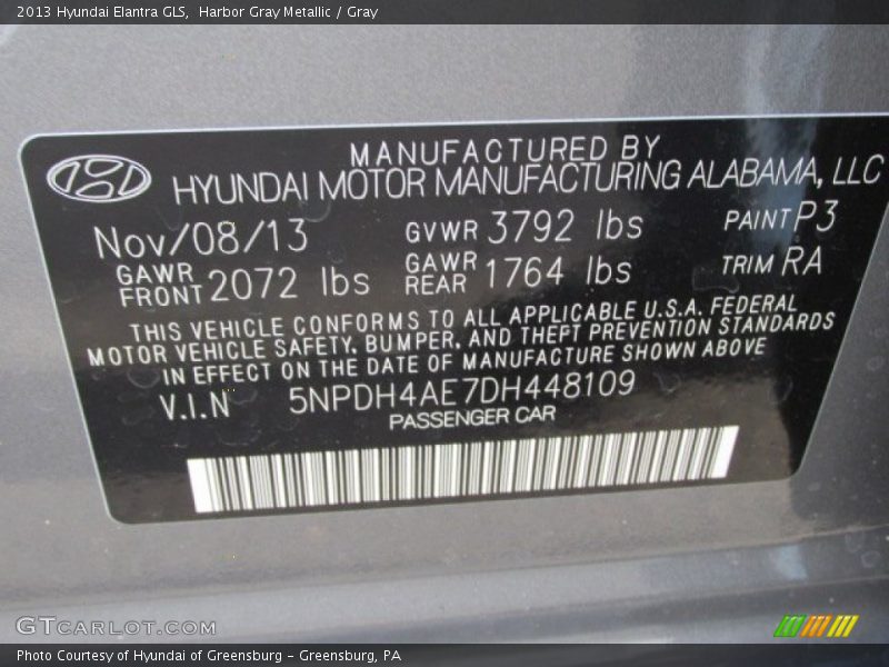 Harbor Gray Metallic / Gray 2013 Hyundai Elantra GLS