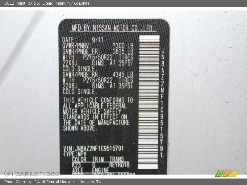 Liquid Platinum / Graphite 2012 Infiniti QX 56