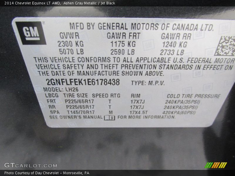 Ashen Gray Metallic / Jet Black 2014 Chevrolet Equinox LT AWD