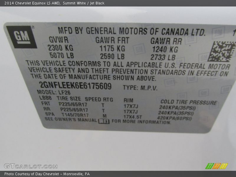 Summit White / Jet Black 2014 Chevrolet Equinox LS AWD