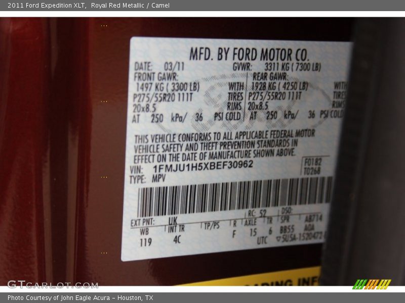 Royal Red Metallic / Camel 2011 Ford Expedition XLT