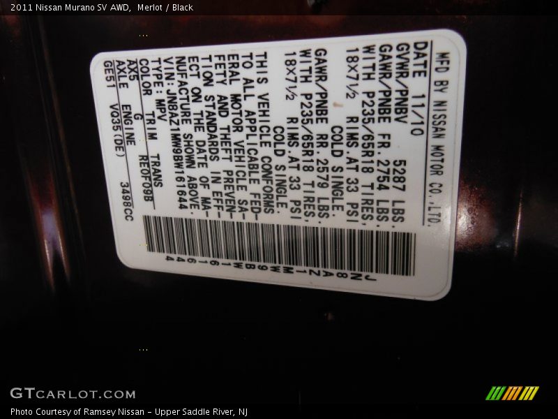 Merlot / Black 2011 Nissan Murano SV AWD