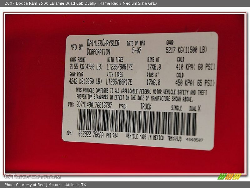 Flame Red / Medium Slate Gray 2007 Dodge Ram 3500 Laramie Quad Cab Dually