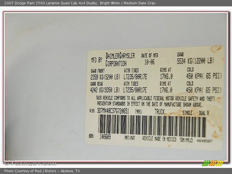 Bright White / Medium Slate Gray 2007 Dodge Ram 3500 Laramie Quad Cab 4x4 Dually