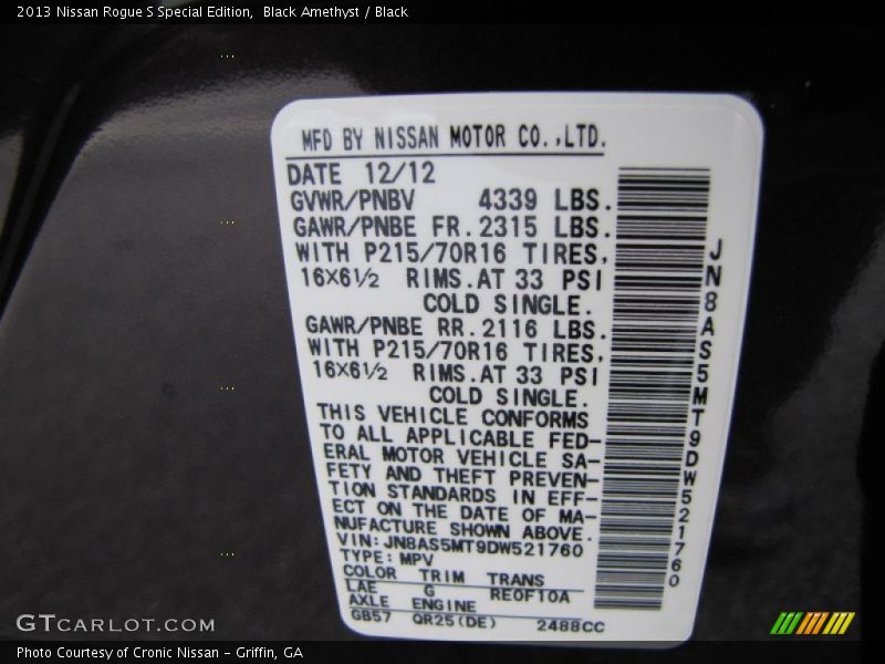 Black Amethyst / Black 2013 Nissan Rogue S Special Edition
