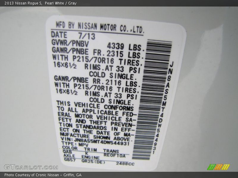 Pearl White / Gray 2013 Nissan Rogue S