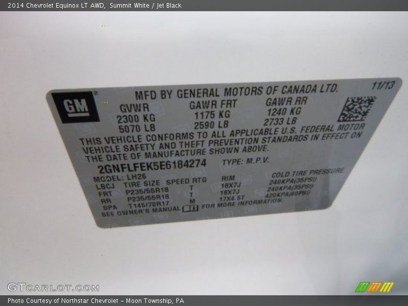 Summit White / Jet Black 2014 Chevrolet Equinox LT AWD
