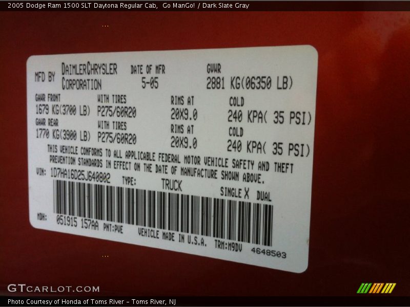 Go ManGo! / Dark Slate Gray 2005 Dodge Ram 1500 SLT Daytona Regular Cab