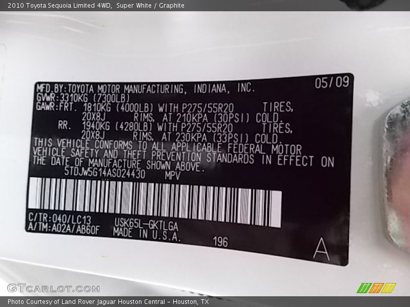 Super White / Graphite 2010 Toyota Sequoia Limited 4WD