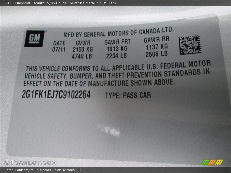Silver Ice Metallic / Jet Black 2012 Chevrolet Camaro SS/RS Coupe