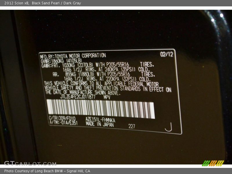 Black Sand Pearl / Dark Gray 2012 Scion xB