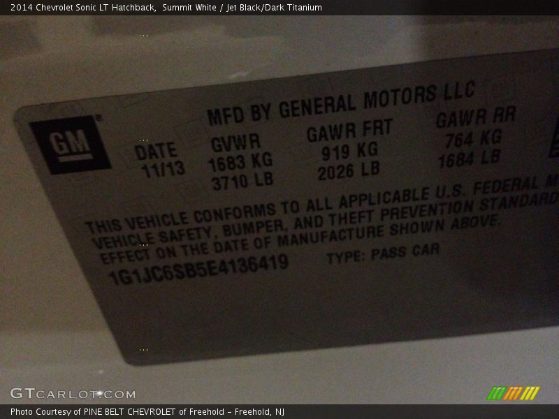 Summit White / Jet Black/Dark Titanium 2014 Chevrolet Sonic LT Hatchback