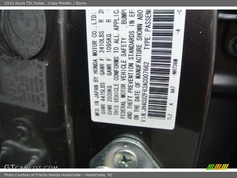 Grigio Metallic / Ebony 2010 Acura TSX Sedan